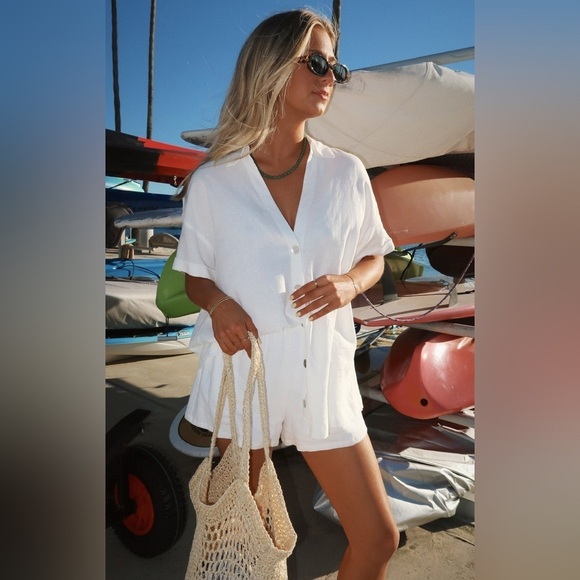 SHOW ME YOUR MUMU Hendrix Short In White Linen - Picture 3 of 10